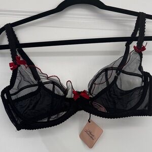 Agent Provocateur RARE Black Sheer Bra with Red Bows NWT